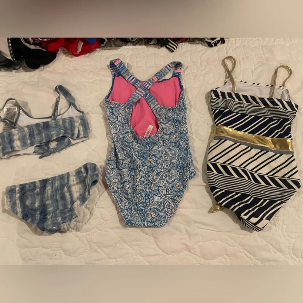 Girls Stylish Swimwear Set - Blue, Pink, Gold